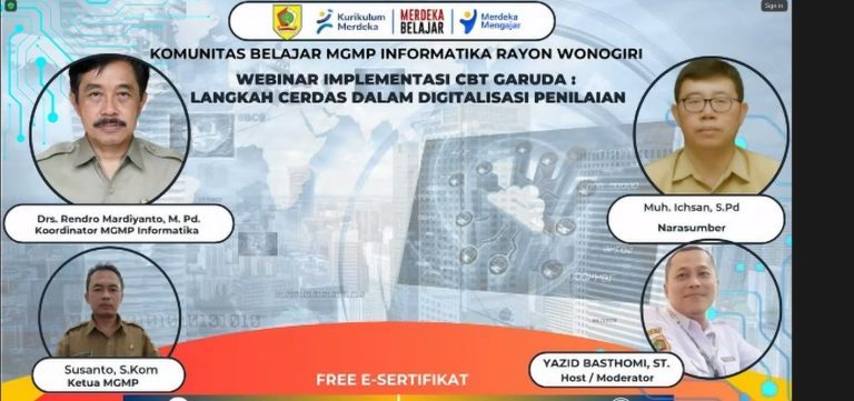 KOMBEL MGMP INFORMATIKA RAYON WONOGIRI SUKSES GELAR WEBINAR IMPLEMENTASI CBT GARUDA